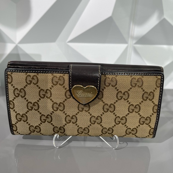 Authentic GUCCI GG Monogram Canvas Leather Heart Continental Full Length Wallet - Picture 1 of 15